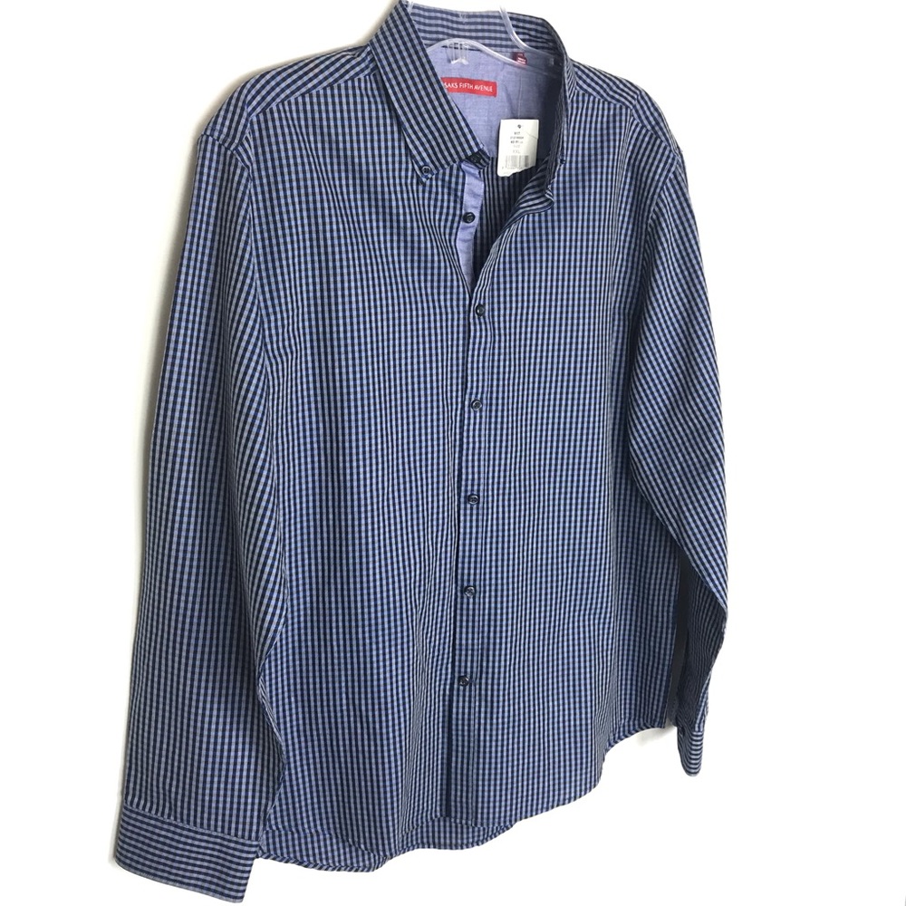 Saks Fifth Avenue men's long blue plaid shirt 2XL - Picture 5 of 7